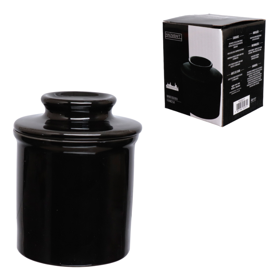 Manteigueira Porcelana Manhattan Porta Manteiga Tampa Premium Preto Lisa Cozinha Decoração Alimento