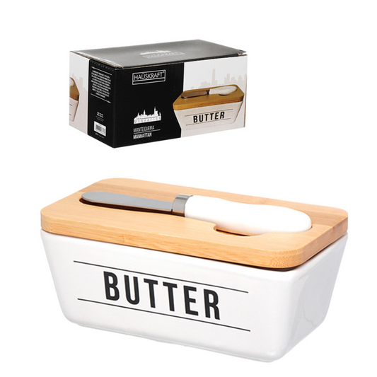 Manteigueira Porcelana Espátula Tampa Manteiga Cozinha Decoração Alimento Branco 400ml