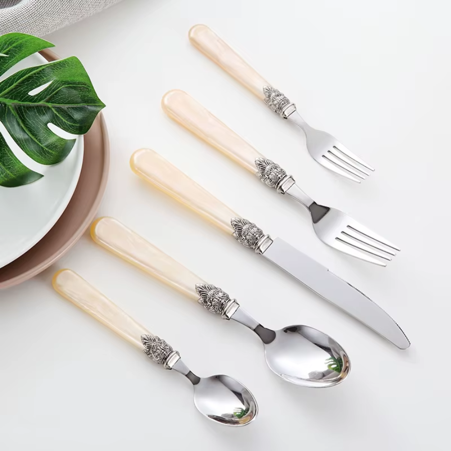 Talher Conjunto Jogo 6 Peças Marfim Luxo Garfo Faca Colher