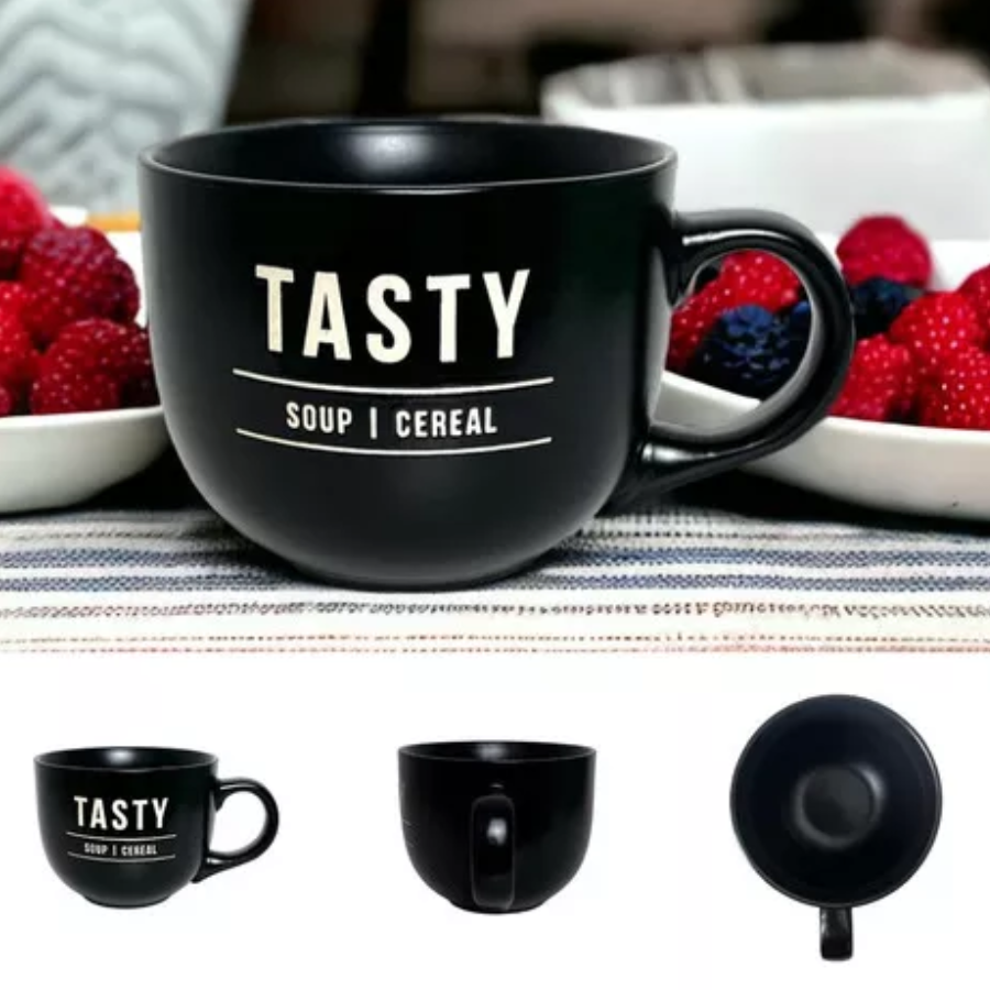 Caneca Xícara Preta Cerâmica Jumbo Sopa Caldo Cereal 750ml