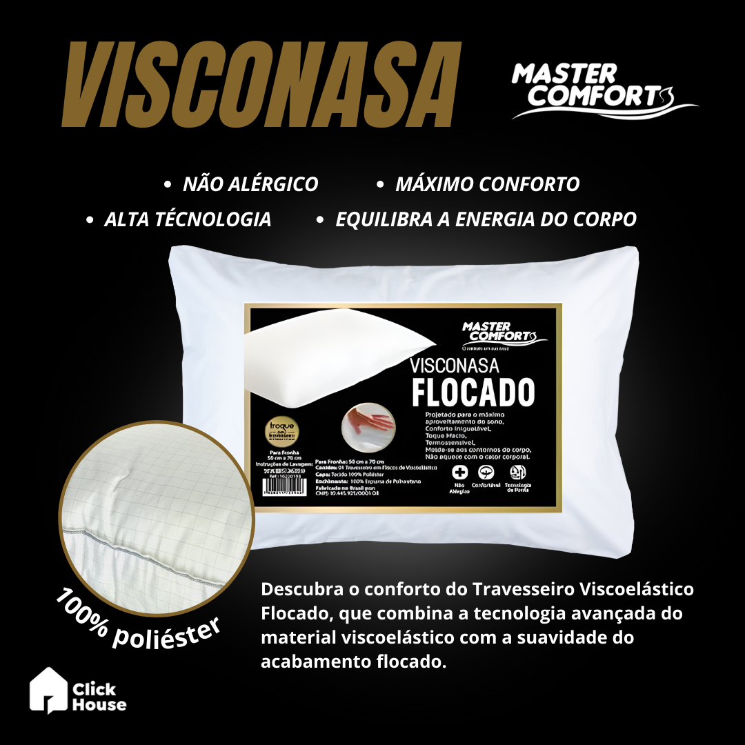 Travesseiro Flocado Viscoelástico Comfort Sono Dream Macio Toque Suave 50x70cm