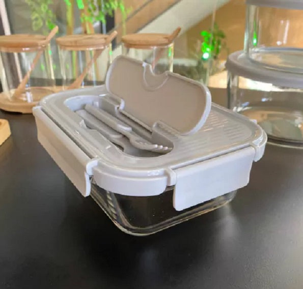 Pote Vidro Marmita Tampa Hermético Trava 1040ml Cinza Talher