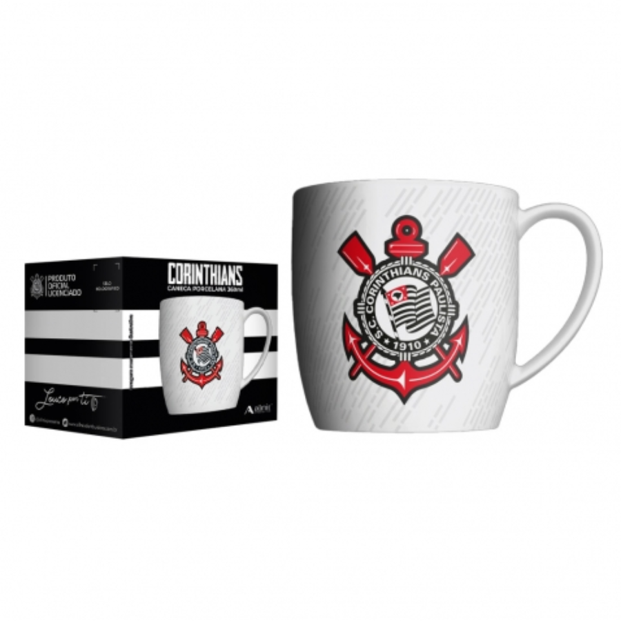 Caneca Porcelana 360ml Corinthians Democracia Branco - 441139