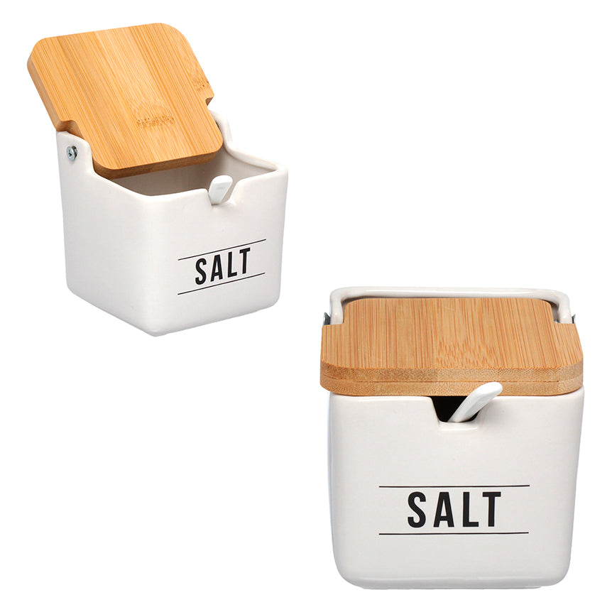 Saleiro De Porcelana E Bambu Manhattan Branco Hauskraft 270mL