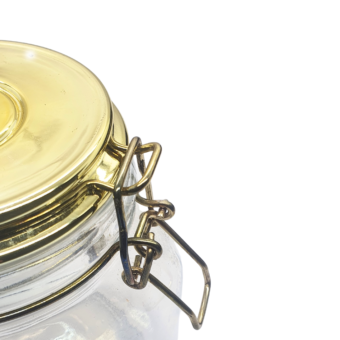Pote Vidro Tampa Vedação Hermética Dourado Porta Mantimento