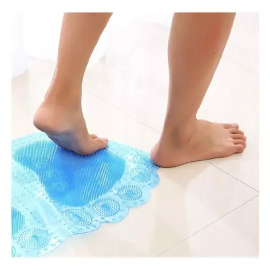 Tapete Antiderrapante PVC Contorno Pegada Azul 31,5x57cm - WX10957