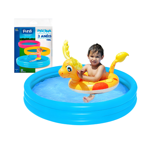 Piscina Redonda Infantil Com 3 Anéis Infláveis Criança Sortida 118l