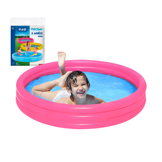 Piscina Redonda Infantil Com 3 Anéis Infláveis Criança Sortida 400l