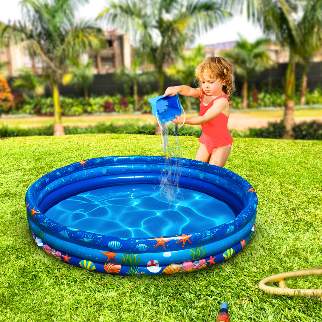 Piscina Inflável Redonda Infantil Com 3 Aneis 253 Litros