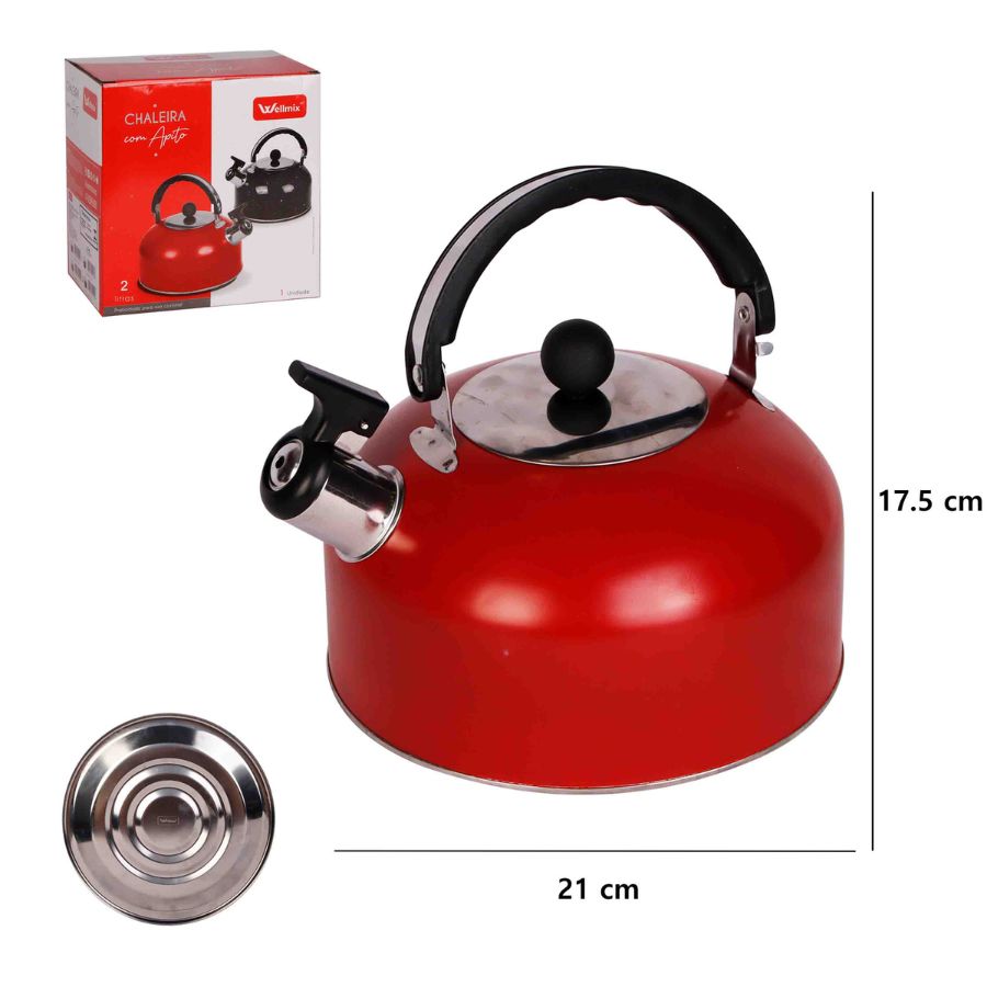 Chaleira Apito Inox Vermelho Fosco 2L - WX12579