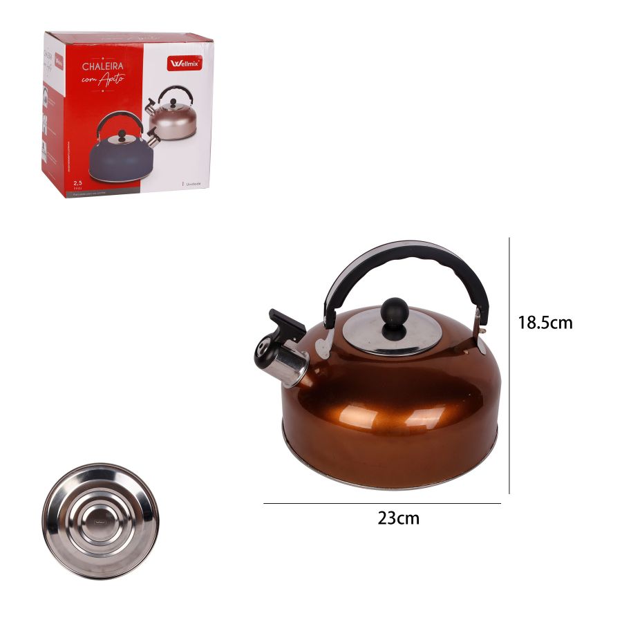 Chaleira Apito Inox Bronze Metalico 2,5L - WX12581