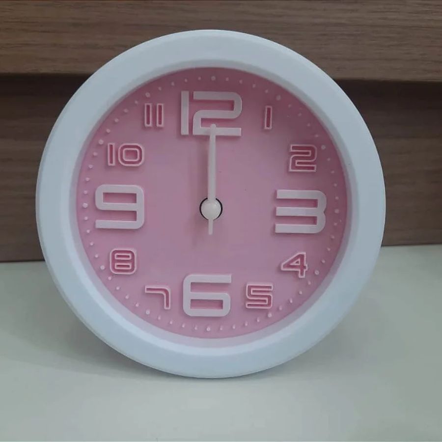 Relogio De Mesa Redondo PP Rosa Claro 11cm - WX13590