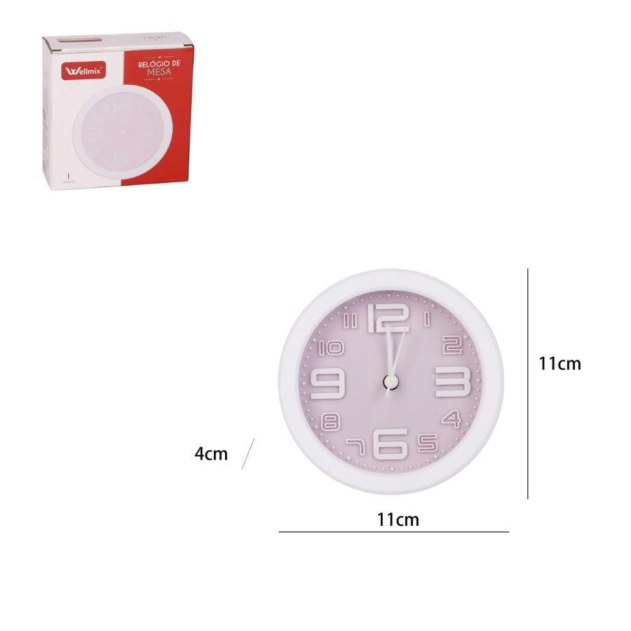 Relogio De Mesa Redondo PP Rosa Claro 11cm - WX13590
