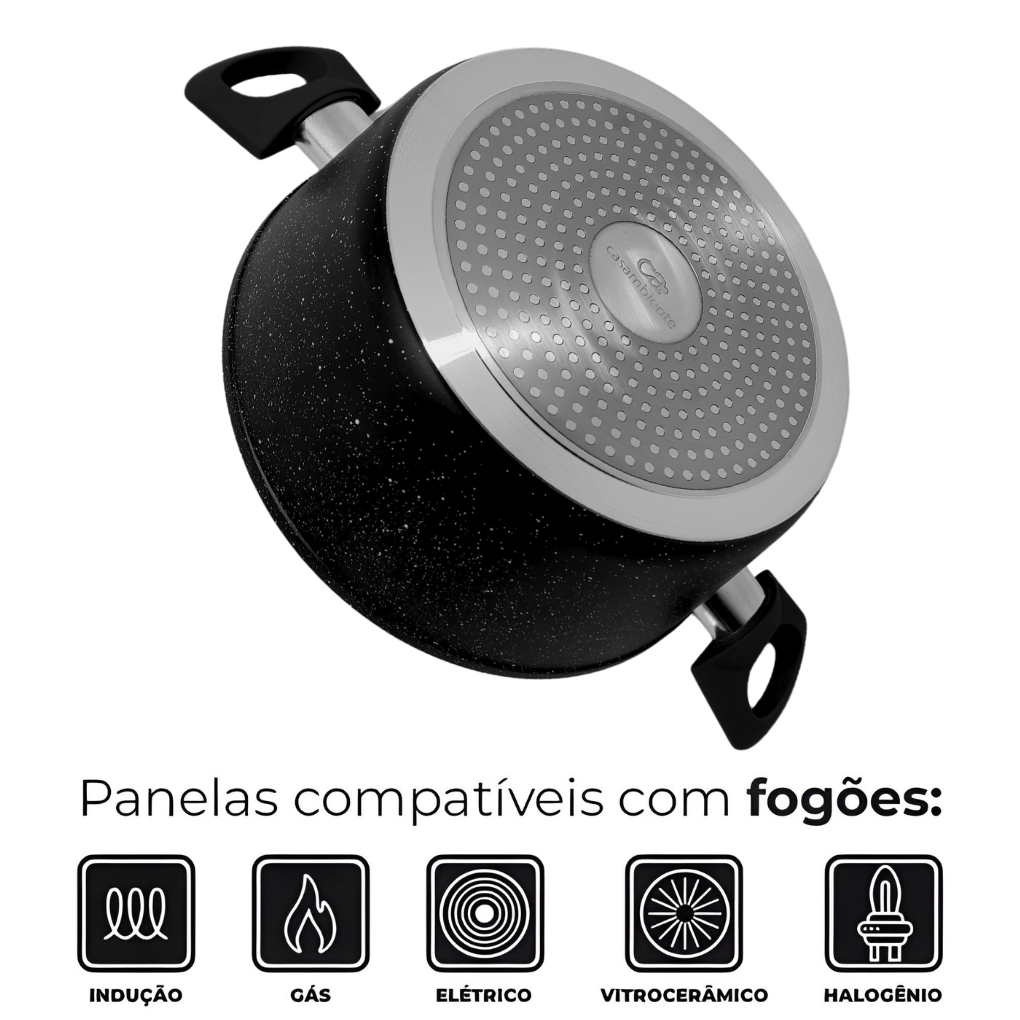 Panela Caçarola Indução Antiaderente Cerâmica Preto 24cm Não Gruda
