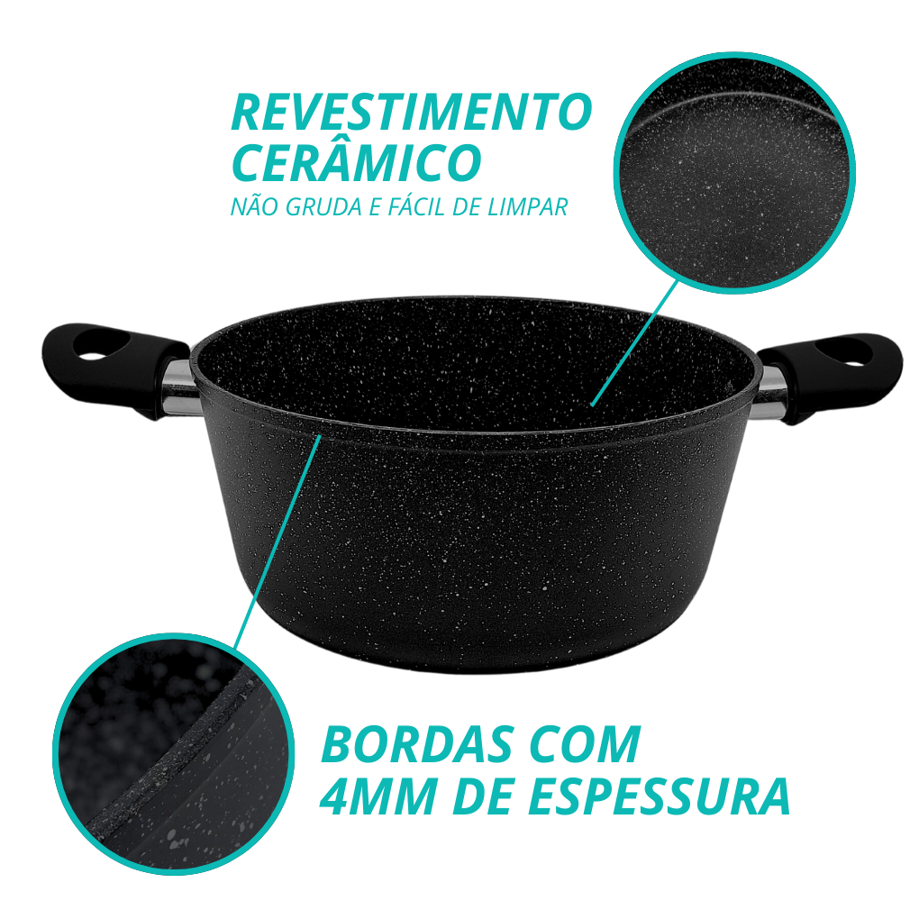 Panela Caçarola Indução Antiaderente Cerâmica Preto 24cm Não Gruda