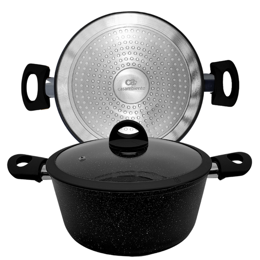 Panela Caçarola Indução Antiaderente Cerâmica Preto 24cm Não Gruda