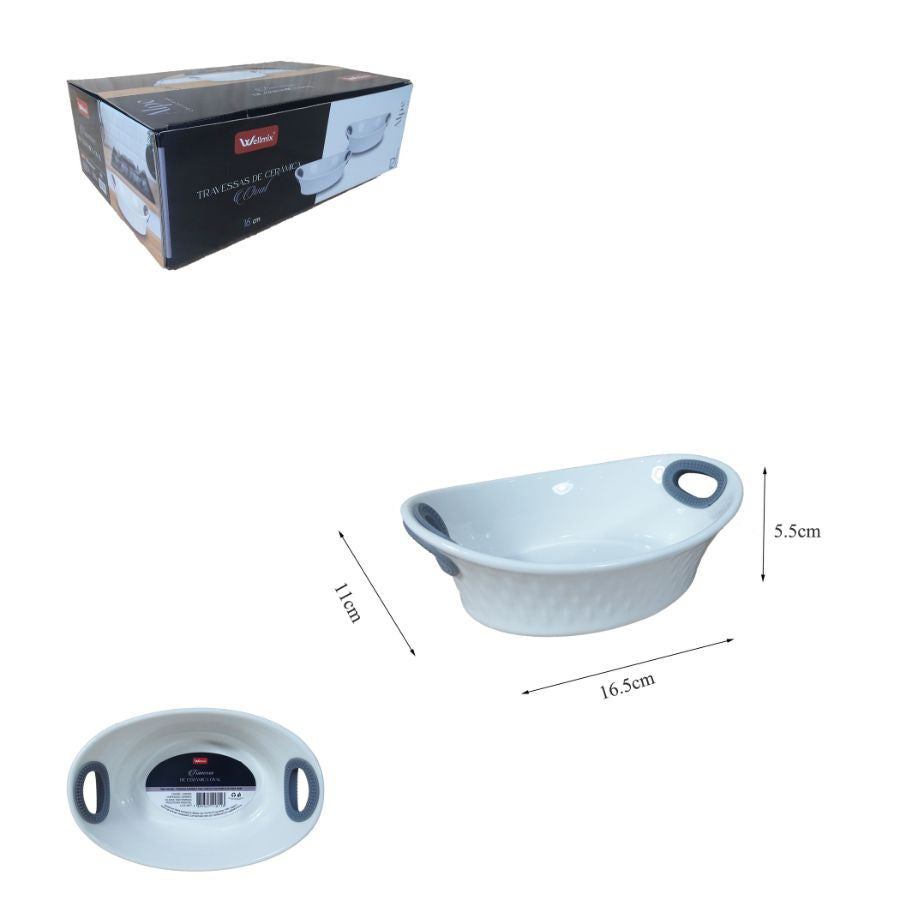 Travessa Ceramica Oval Alça Silicone Alpe Cinza 16,5x11,5cm Display 12 Pcs - WX14043