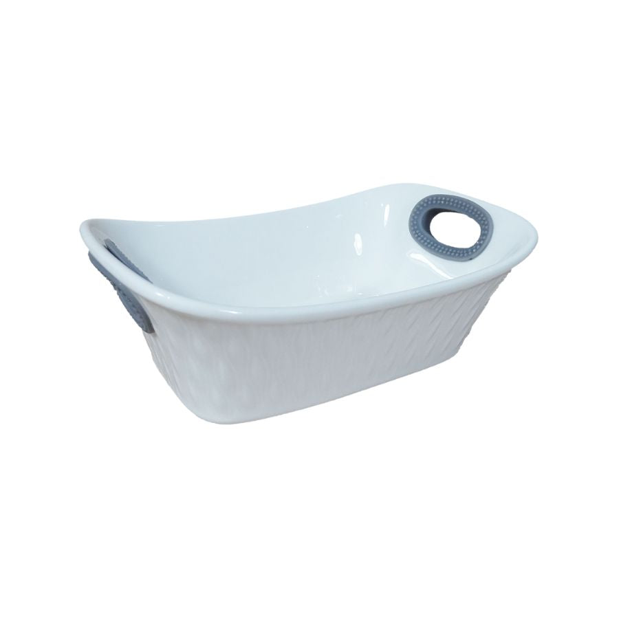 Travessa Ceramica Retangular Alça Silicone Aple Cinza 10,5x15cm Display 12 Pcs - WX14047