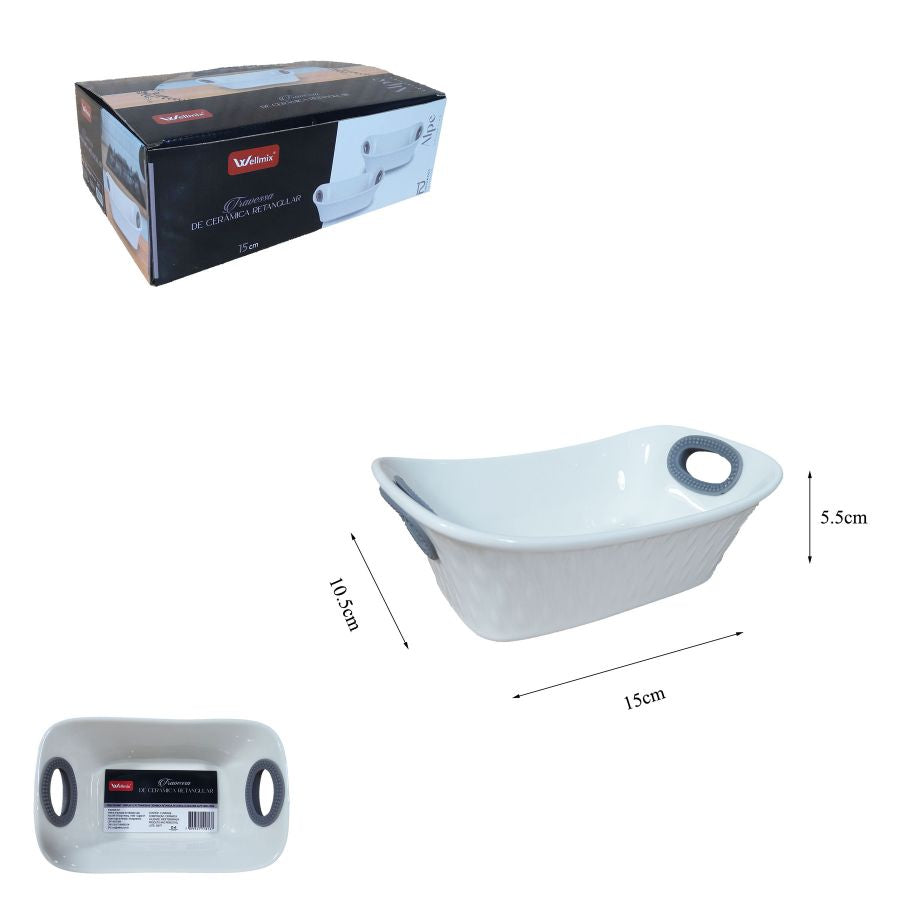 Travessa Ceramica Retangular Alça Silicone Aple Cinza 10,5x15cm Display 12 Pcs - WX14047