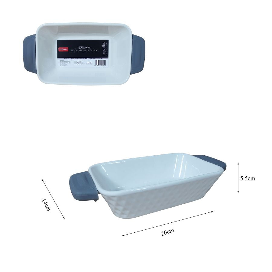 Travessa Ceramica Retangular Alça Silicone Lepontine Cinza 27x13,5cm - WX14048