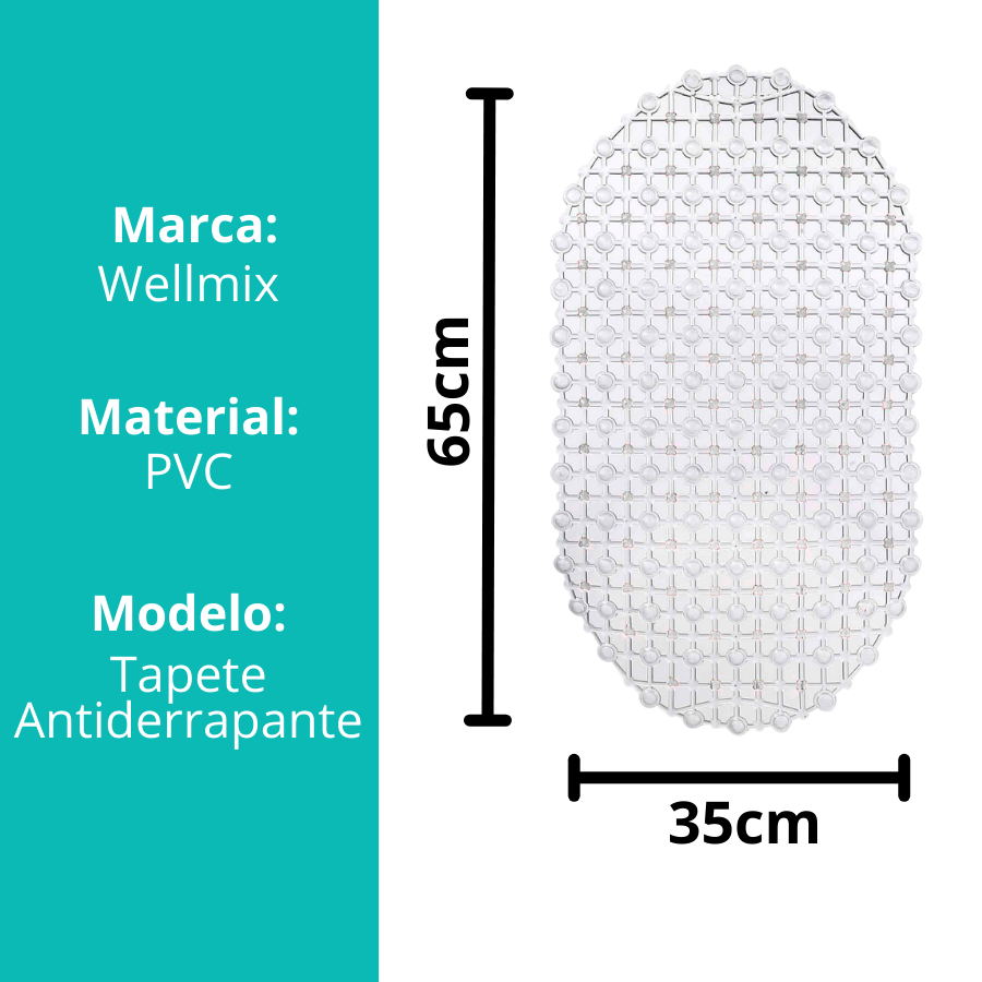 Tapete Antiderrapante PVC Oval Azul 35x35x65cm - WX3339