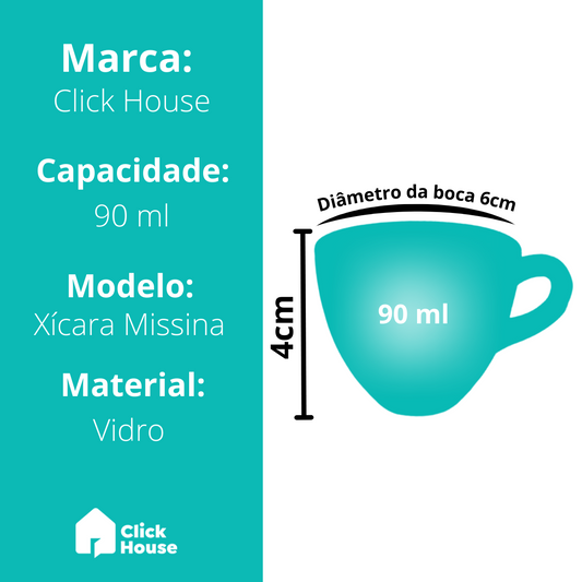 Xicara Vidro Transparente Café Chá Cappuccino Alça 90 Ml