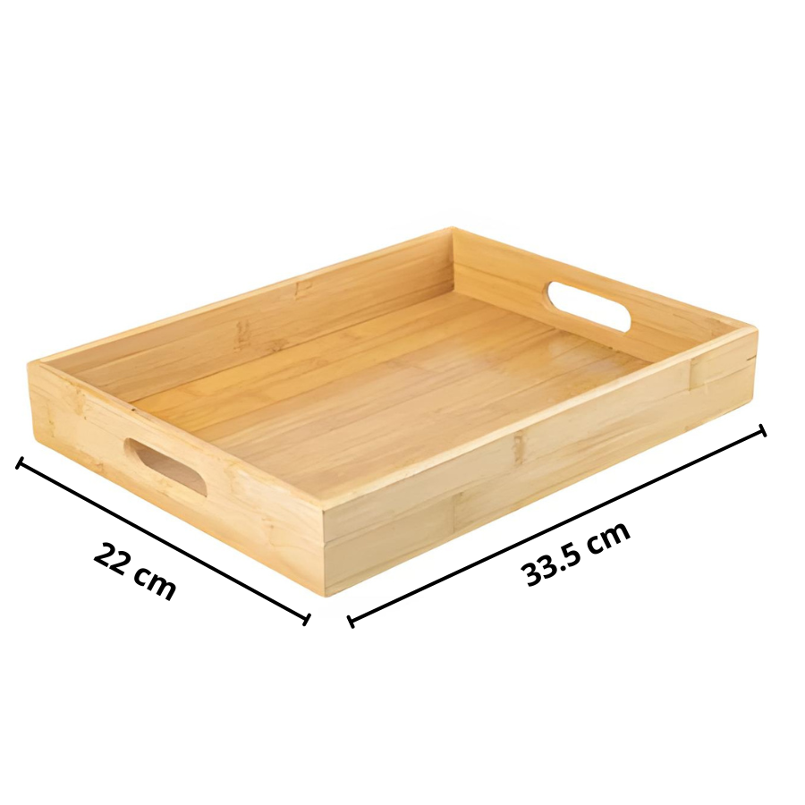 Bandeja De Bambu Retangular Alça Servir Café Da Manhã 45cm