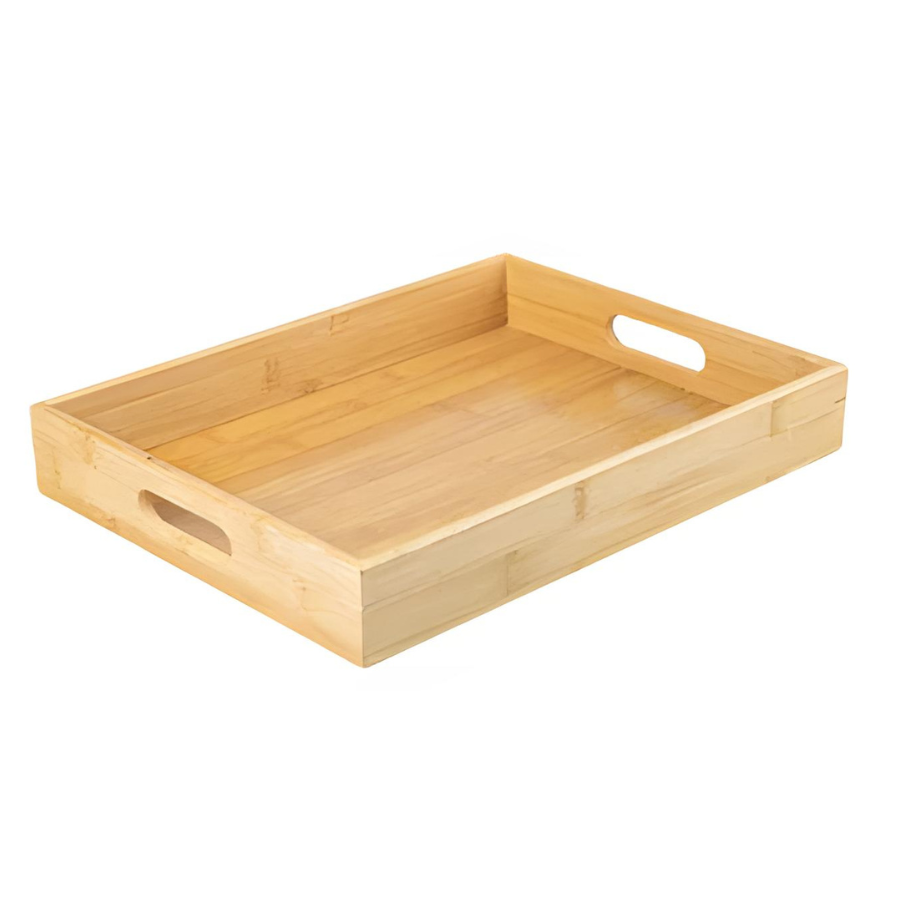 Bandeja De Bambu Retangular Alça Servir Café Da Manhã 45cm