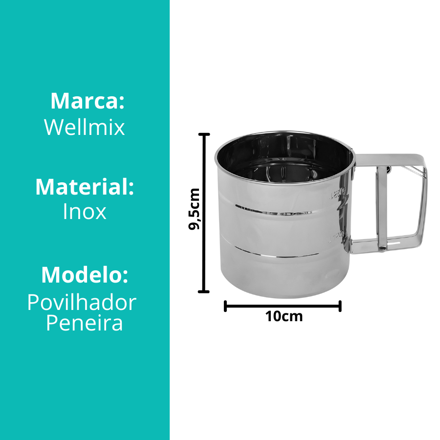 Polvilhador Peneira Farinha Inox Gatilho 10cmx5cm - 5648