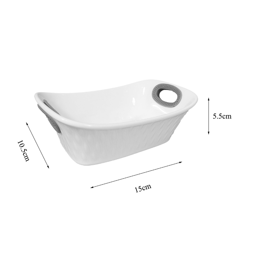 Travessa Ceramica Oval Alça Silicone Alpe Cinza 16,5x11,5cm Display 12 Pcs - WX14043