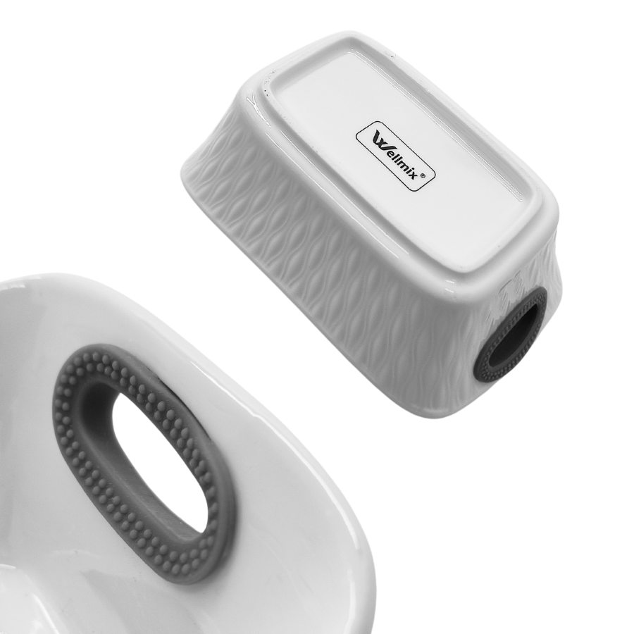 Travessa Ceramica Oval Alça Silicone Alpe Cinza 16,5x11,5cm Display 12 Pcs - WX14043