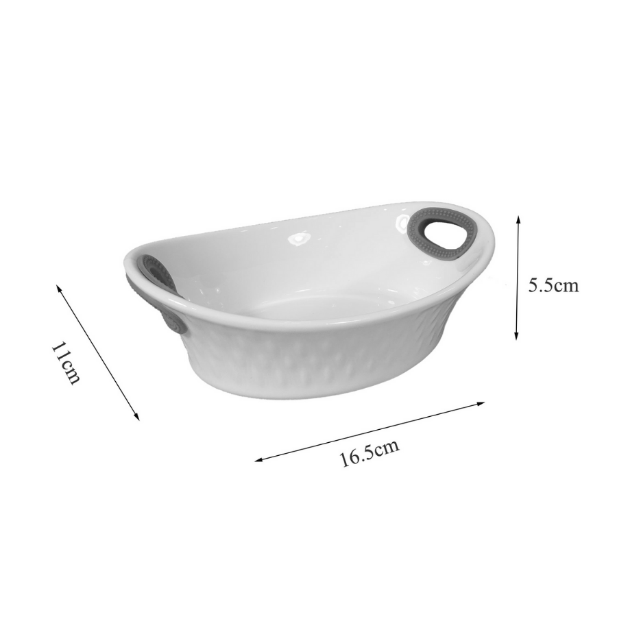 Travessa Ceramica Oval Alça Silicone Alpe Cinza 16,5x11,5cm Display 12 Pcs - WX14043