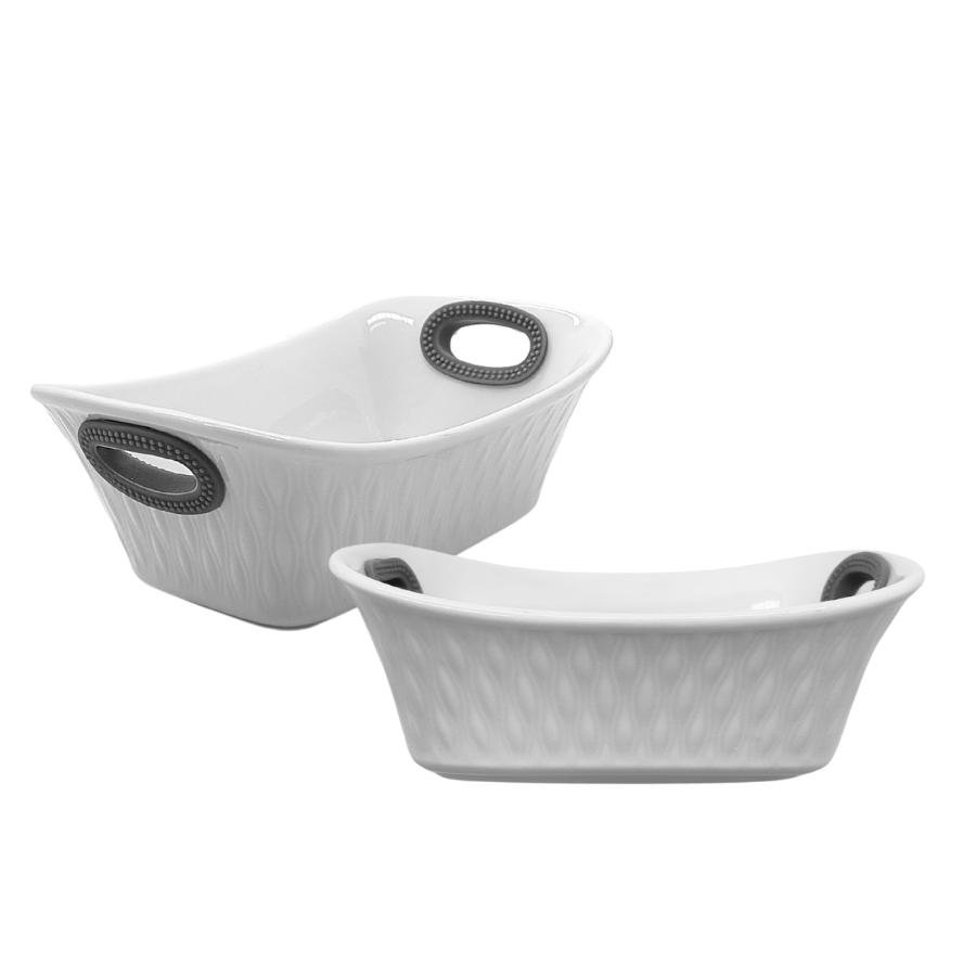 Travessa Ceramica Retangular Alça Silicone Aple Cinza 10,5x15cm Display 12 Pcs - WX14047