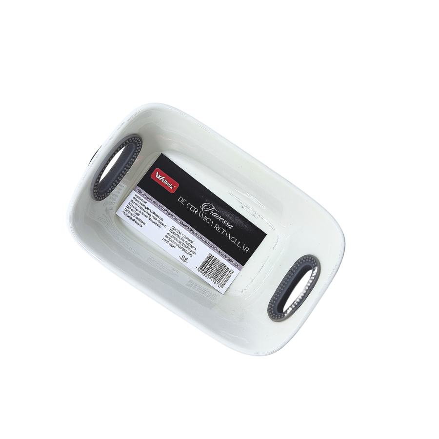 Travessa Ceramica Retangular Alça Silicone Aple Cinza 10,5x15cm Display 12 Pcs - WX14047