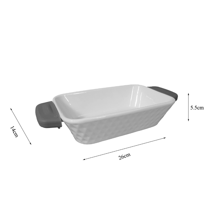 Travessa Ceramica Retangular Alça Silicone Lepontine Cinza 27x13,5cm - WX14048