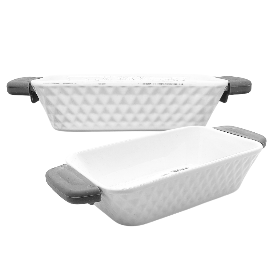 Travessa Ceramica Retangular Alça Silicone Lepontine Cinza 27x13,5cm - WX14048