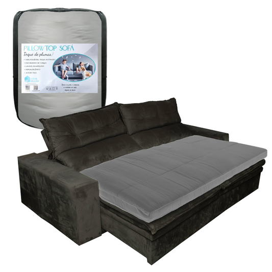 Pillow Top de Sofá Retrátil e Reclinável Almofada Fibras Macias Cinza 160x80cm
