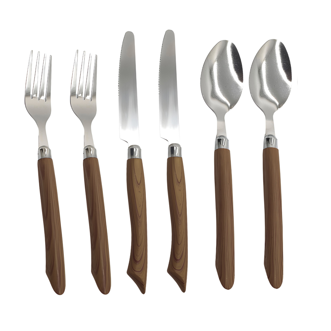 Talher Conjunto Jogo 6 Peças Wood Luxo Garfo Faca Colher