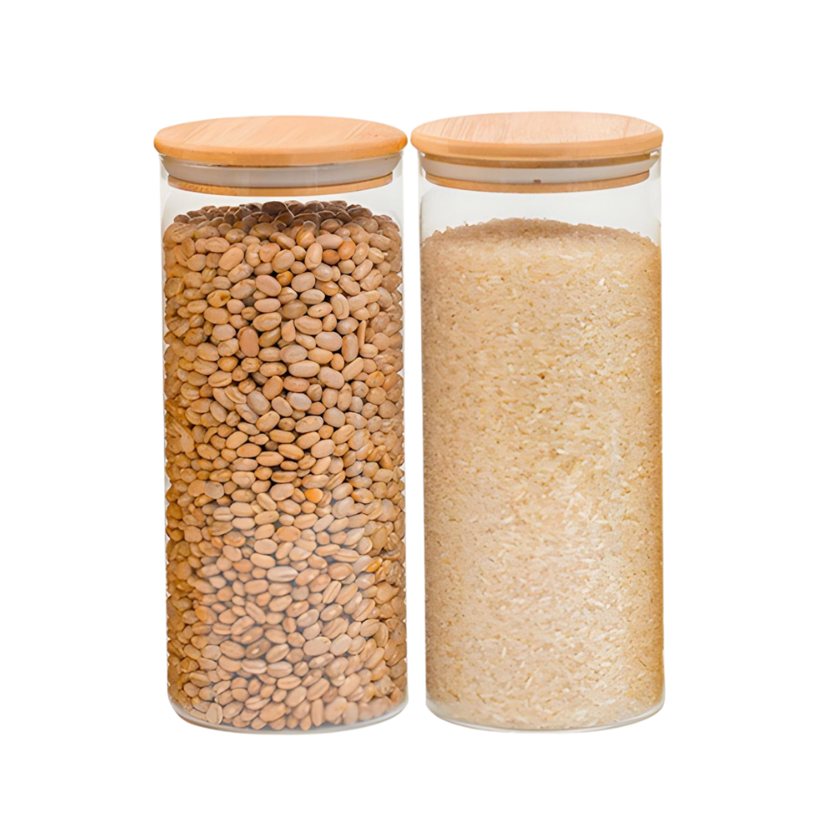 Pote De Vidro Mantimento Hermético Com Tampa Bambu Redondo De 800ml