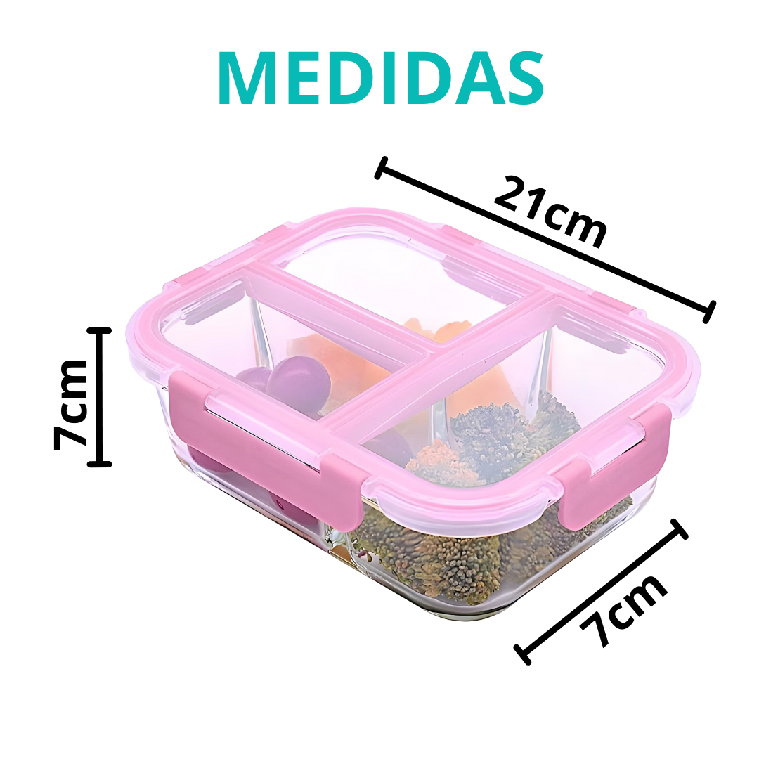 Pote Vidro Hermético 3 Divisórias Tampa Lock Marmita 1040ml
