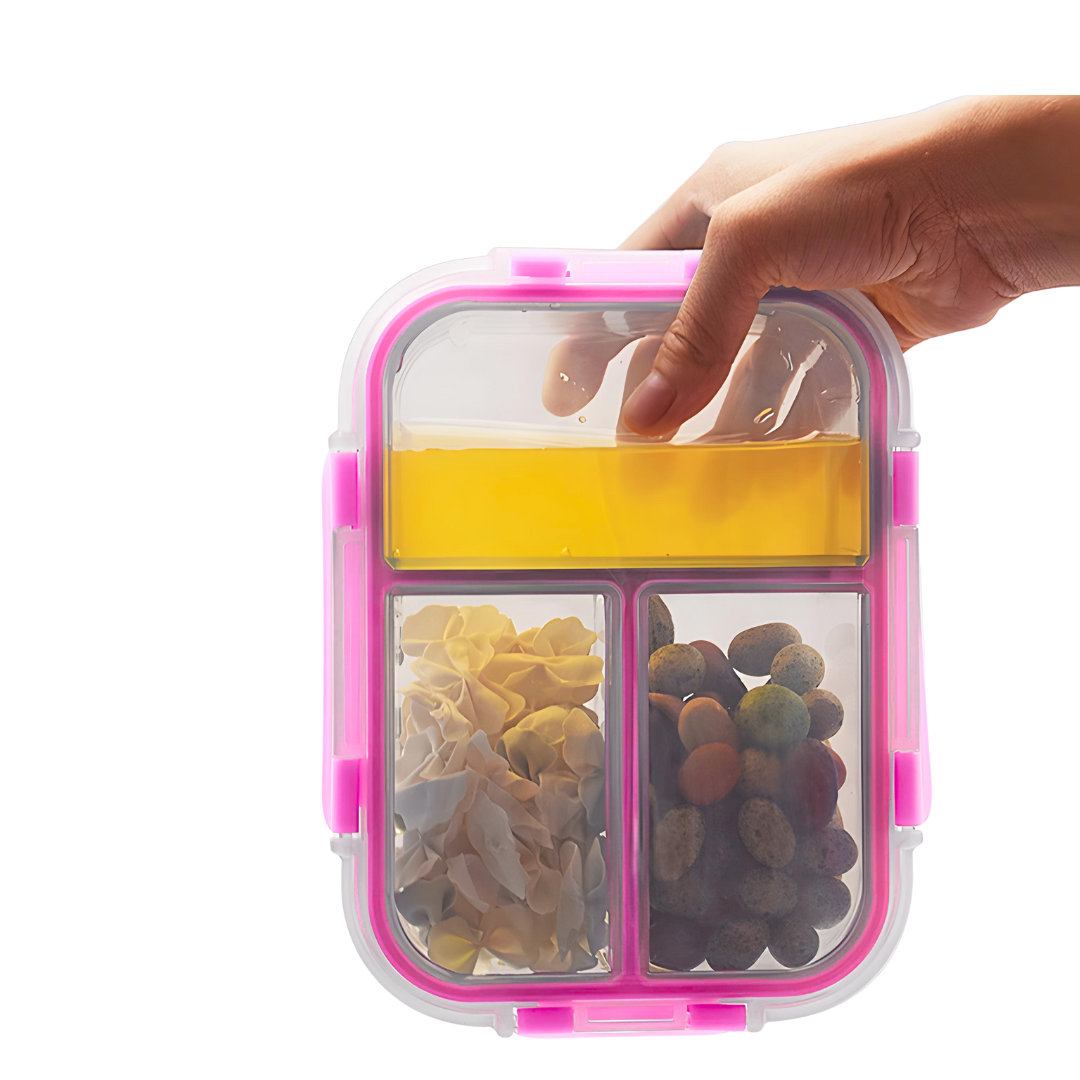 Pote Vidro Hermético 3 Divisórias Tampa Lock Marmita 1040ml