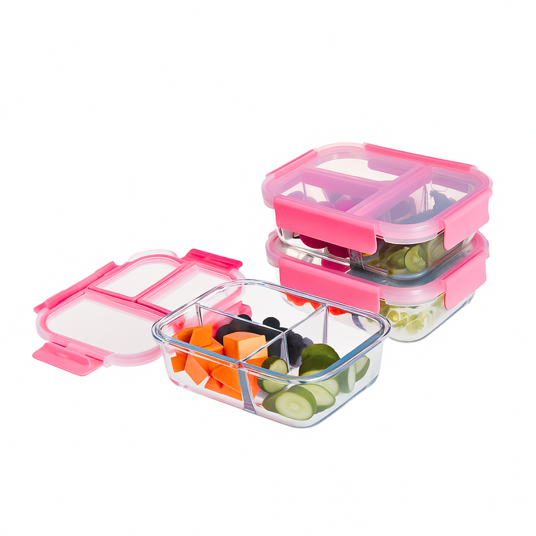 Pote Vidro Hermético 3 Divisórias Tampa Lock Marmita 1040ml