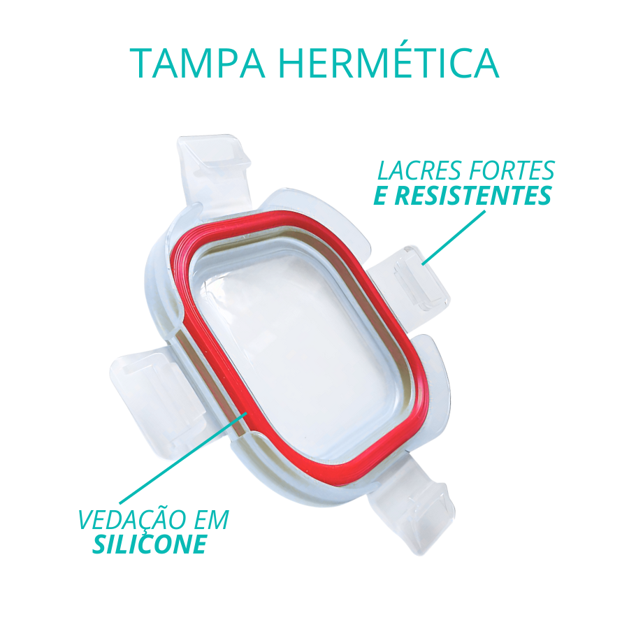 Pote Vidro Hermético Borossilicato Condimento Quadrado 200ml