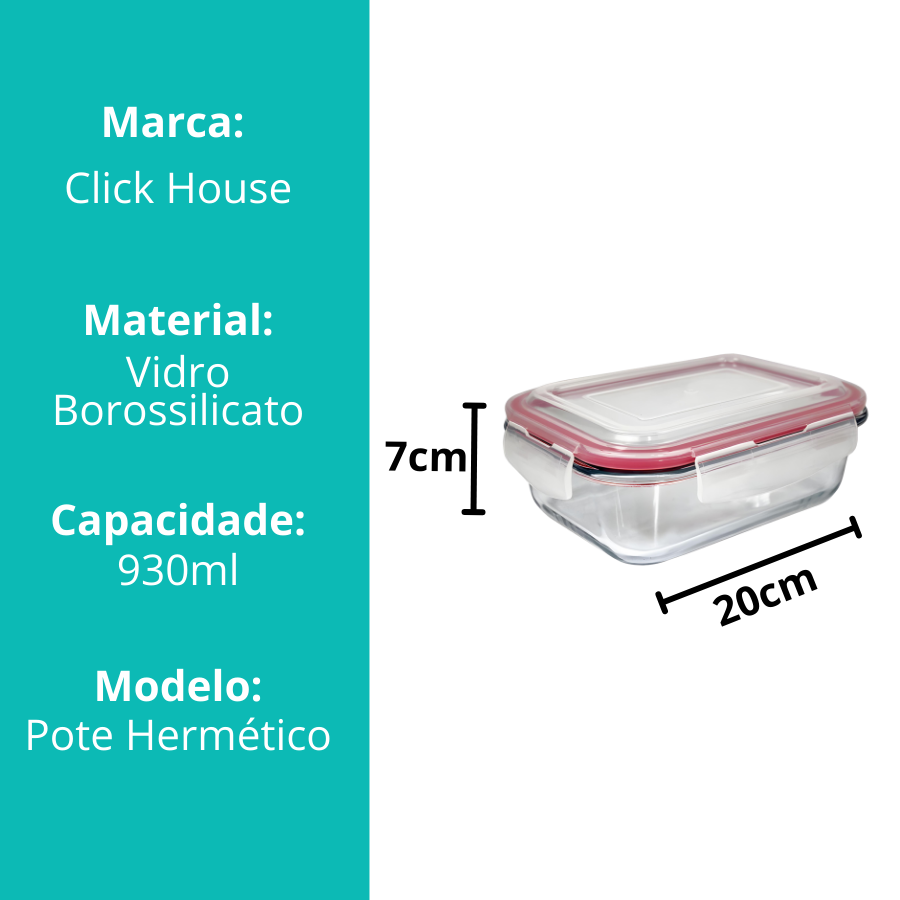 Pote De Vidro Hermetico 930ml Com Divisória - 0504