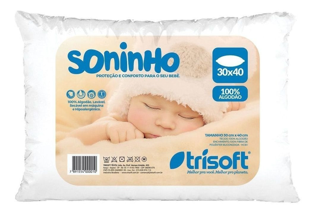Travesseiro Baby Soninho 100% Algodão 30x40cm Hipoalergênico