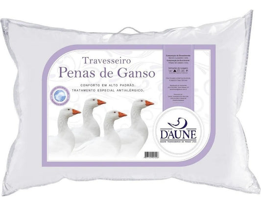 Travesseiro 100% Penas De Ganso Branco Cm Daune 65x45x14cm