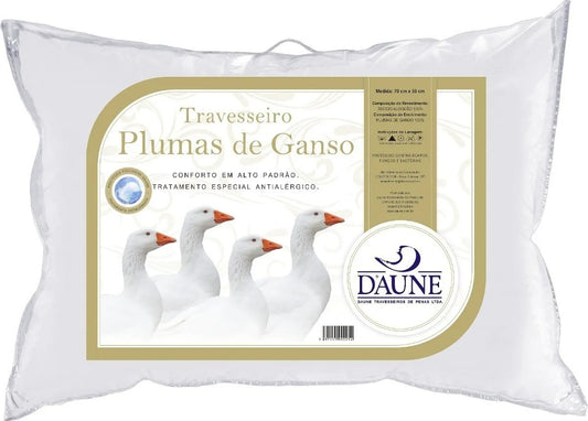 Travesseiro Daune 100% Plumas De Ganso Tradicional 70cm Cor Branco