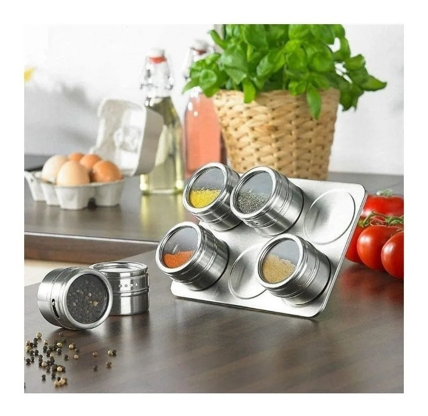 Porta Condimento Tempero Magnético Aço Inox 6 Peças