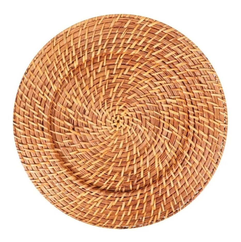 Sousplat Redondo Mundiart Rattan Bambu Marrom Escuro 32x32cm