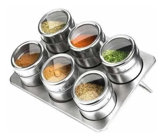 Porta Condimento Tempero Magnético Aço Inox 6 Peças